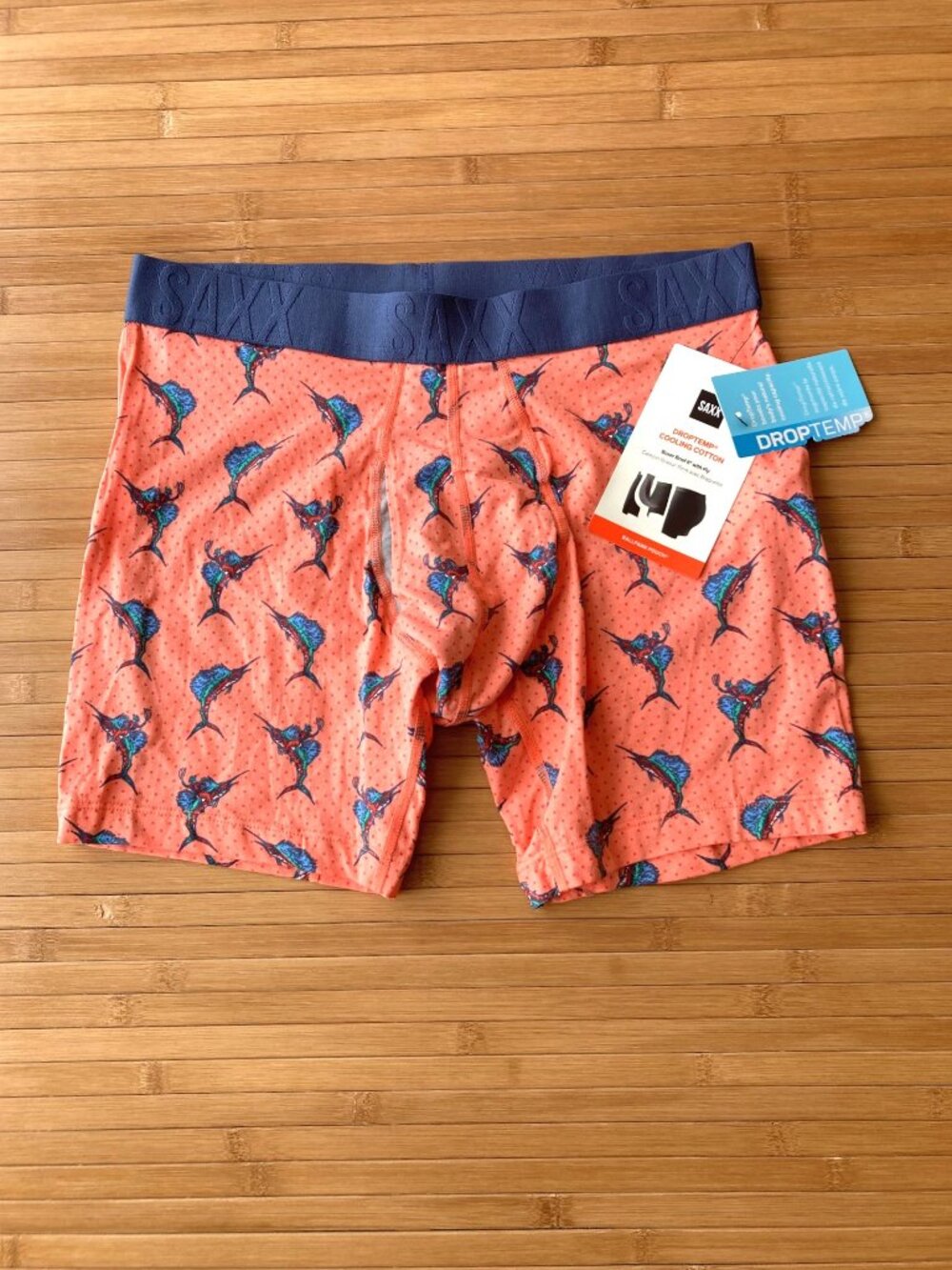 SAXX DropTemp Cooling Cotton Boxer Brief Mens Medium M Big Catch Orange NWT